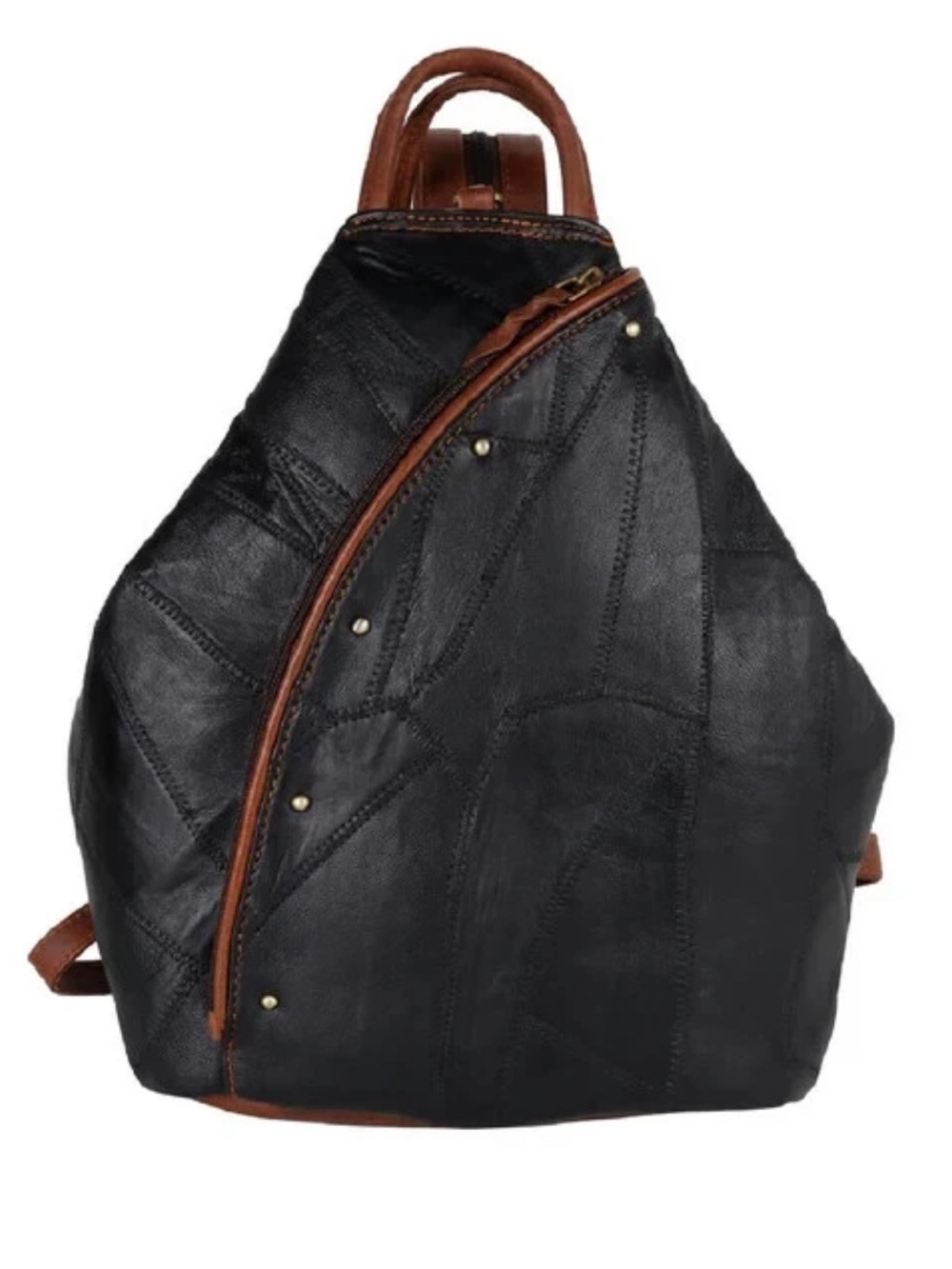 Vaan & Co Black & Brown 100% Leather Patchwork Sling Backpack